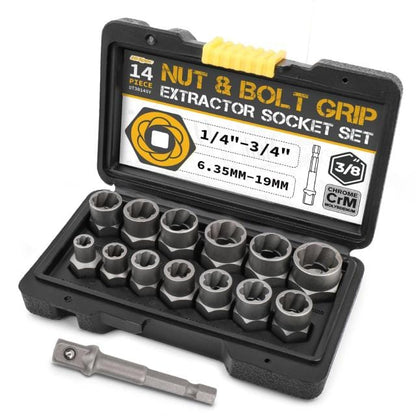 Hi-Spec 14-piece damaged screw extractor Cr-Mo steel bolt nut remover automotive tool set hand tool set 6.35 -19m in toolbox
