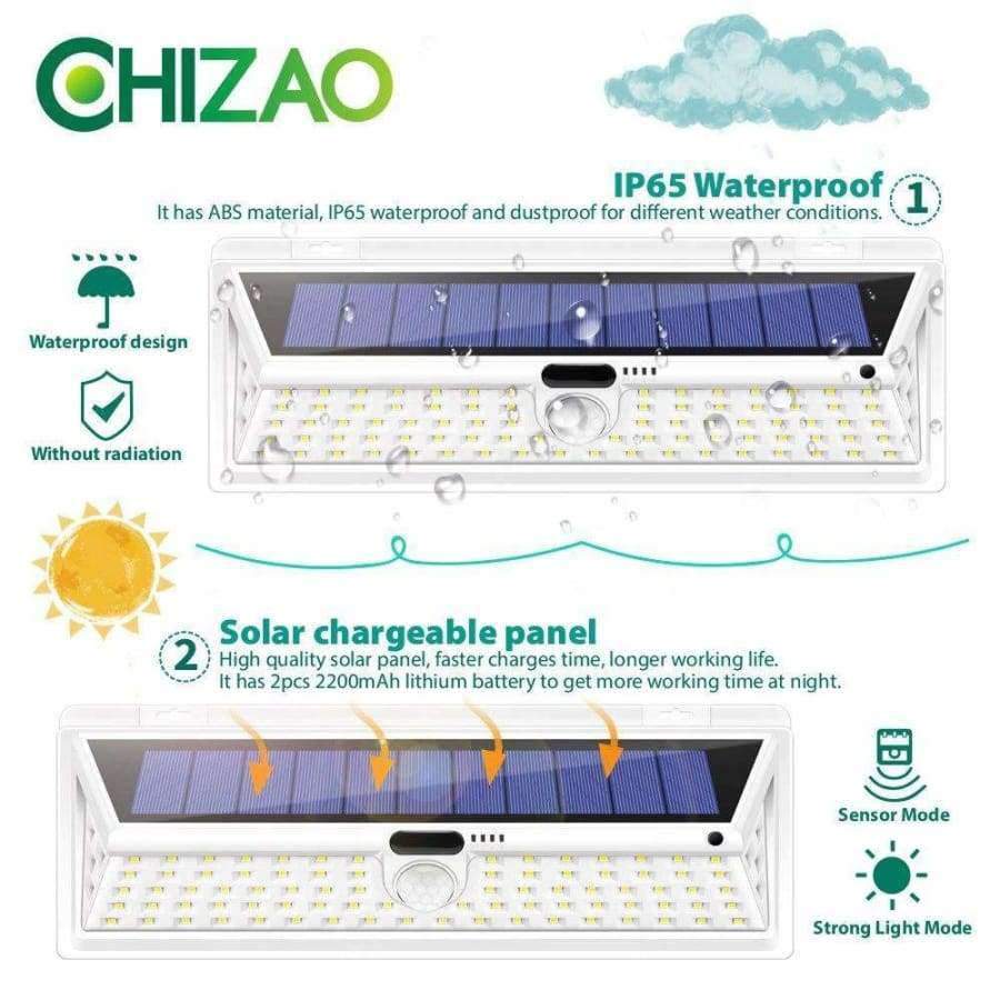 CHIZAO 90 LED Solar Sensor Bewegungsmelder Licht Schwarz/Weiß Wasserdicht Nachtlicht Außen Garten Notlampe 3 Modi PIR