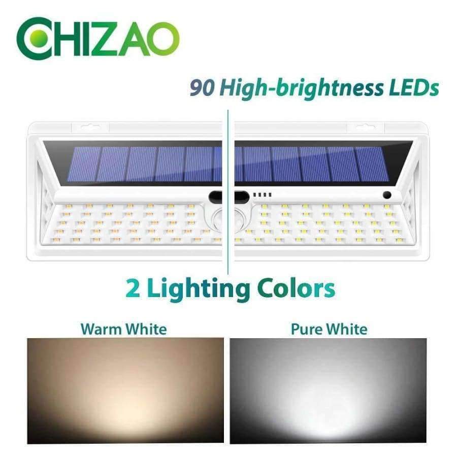 CHIZAO 90 LED Solar Sensor Bewegungsmelder Licht Schwarz/Weiß Wasserdicht Nachtlicht Außen Garten Notlampe 3 Modi PIR