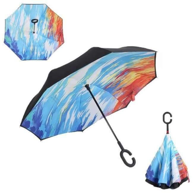 Reverse Fold Double Layer Inverted Chuva Umbrella Self-Standing Inside Out Rain Protection C-Hook Hands for Car