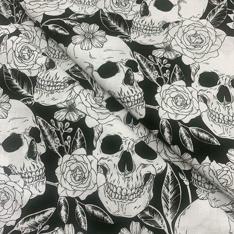 Cool 100% cotton fabric Black/White underside Skull Rose pattern Digital print sewing material DIY home patchwork dress clothing