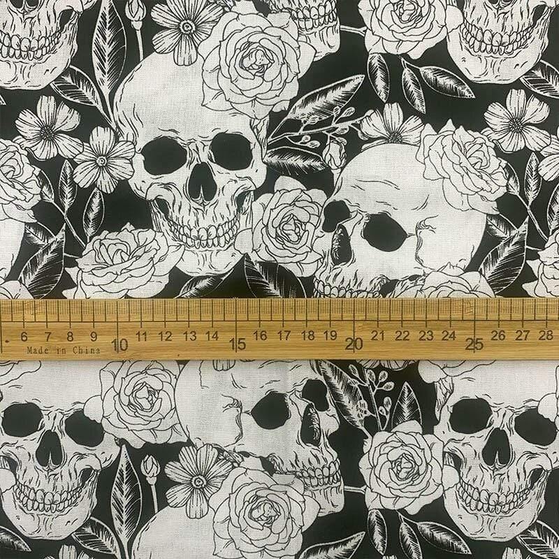 Cool 100% cotton fabric Black/White underside Skull Rose pattern Digital print sewing material DIY home patchwork dress clothing