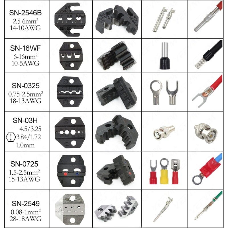 Crimping jaws SN-48B / 48BS / 02C / 2549 / 03H / 2546B / 2WF2C / 06WF / 16WF / 06, used for crimping connectors