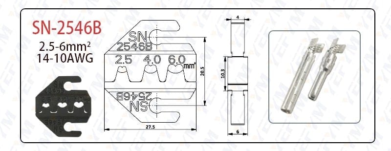 Crimping jaws SN-48B / 48BS / 02C / 2549 / 03H / 2546B / 2WF2C / 06WF / 16WF / 06, used for crimping connectors