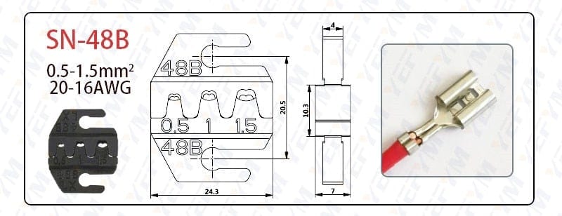 Crimping jaws SN-48B / 48BS / 02C / 2549 / 03H / 2546B / 2WF2C / 06WF / 16WF / 06, used for crimping connectors
