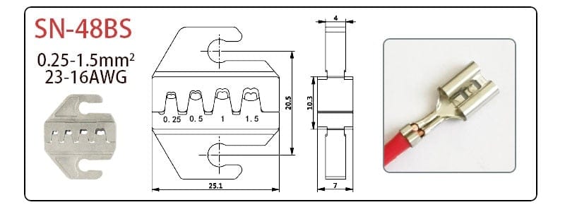 Crimping jaws SN-48B / 48BS / 02C / 2549 / 03H / 2546B / 2WF2C / 06WF / 16WF / 06, used for crimping connectors