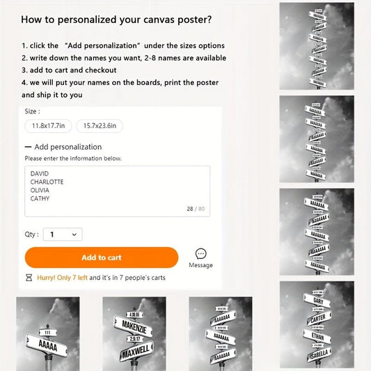 Personalisierte Wegweiser Poster Leinwanddruck für Innendekoration Ideales Geschenk für Zuhause Büro Wohnzimmer Schlafzimmer Küche