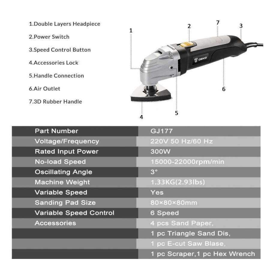 DEKO 220V Variable Speed Electric Multi-Function Grinding Tool Kit Multi-Function Tool Electric Tool Electric Trimmer Saw with Accessories