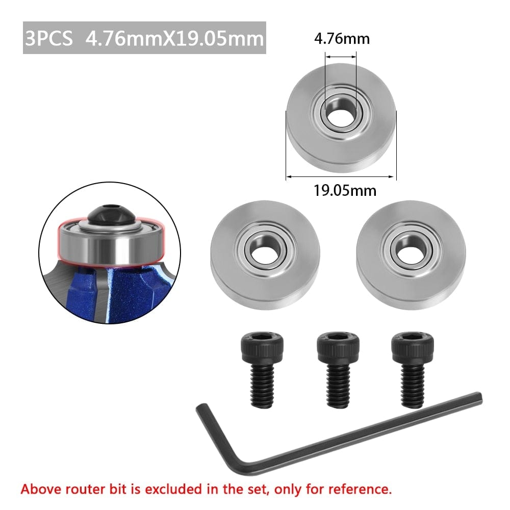 Durable steel bearing accessory kit fits for router bits heads and shank top mounted 1/2, 3/8, 3/4 bearing &amp; retaining ring