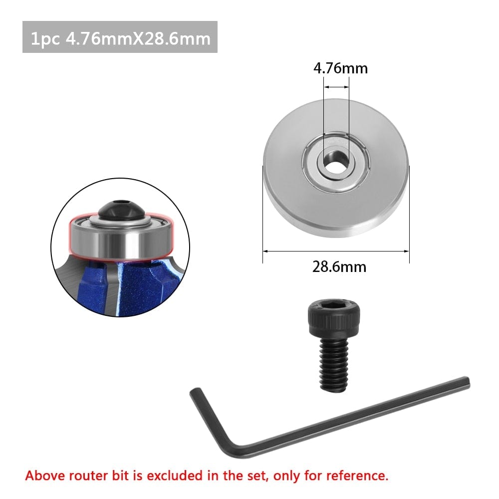 Durable steel bearing accessory kit fits for router bits heads and shank top mounted 1/2, 3/8, 3/4 bearing &amp; retaining ring