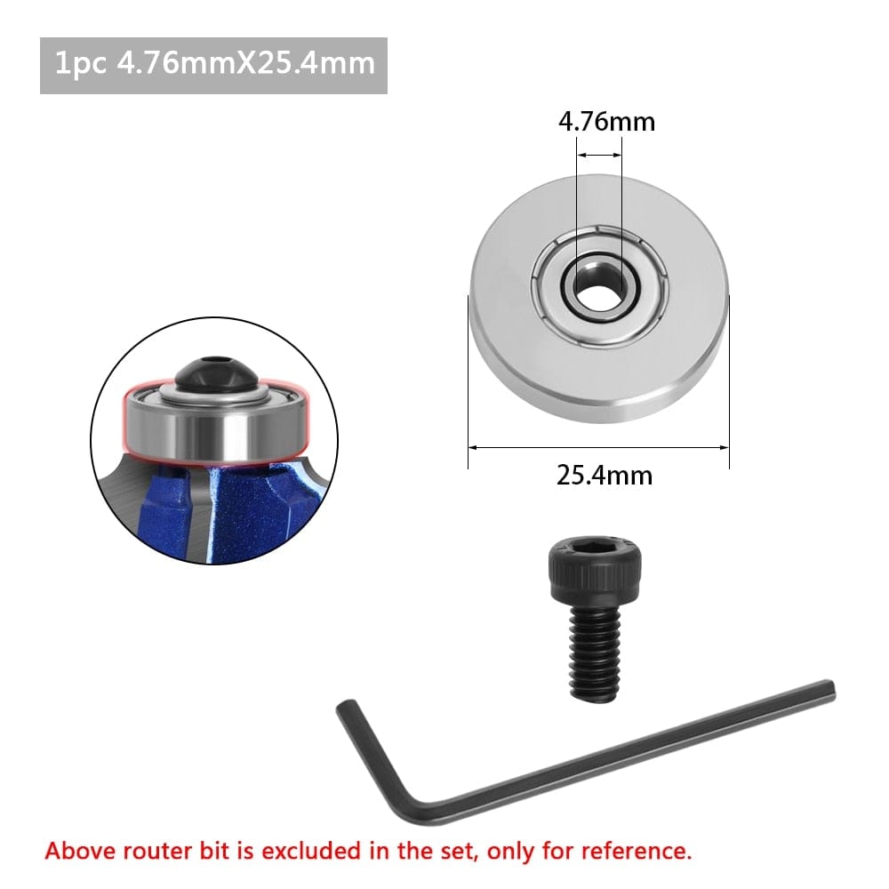 Durable steel bearing accessory kit fits for router bits heads and shank top mounted 1/2, 3/8, 3/4 bearing &amp; retaining ring