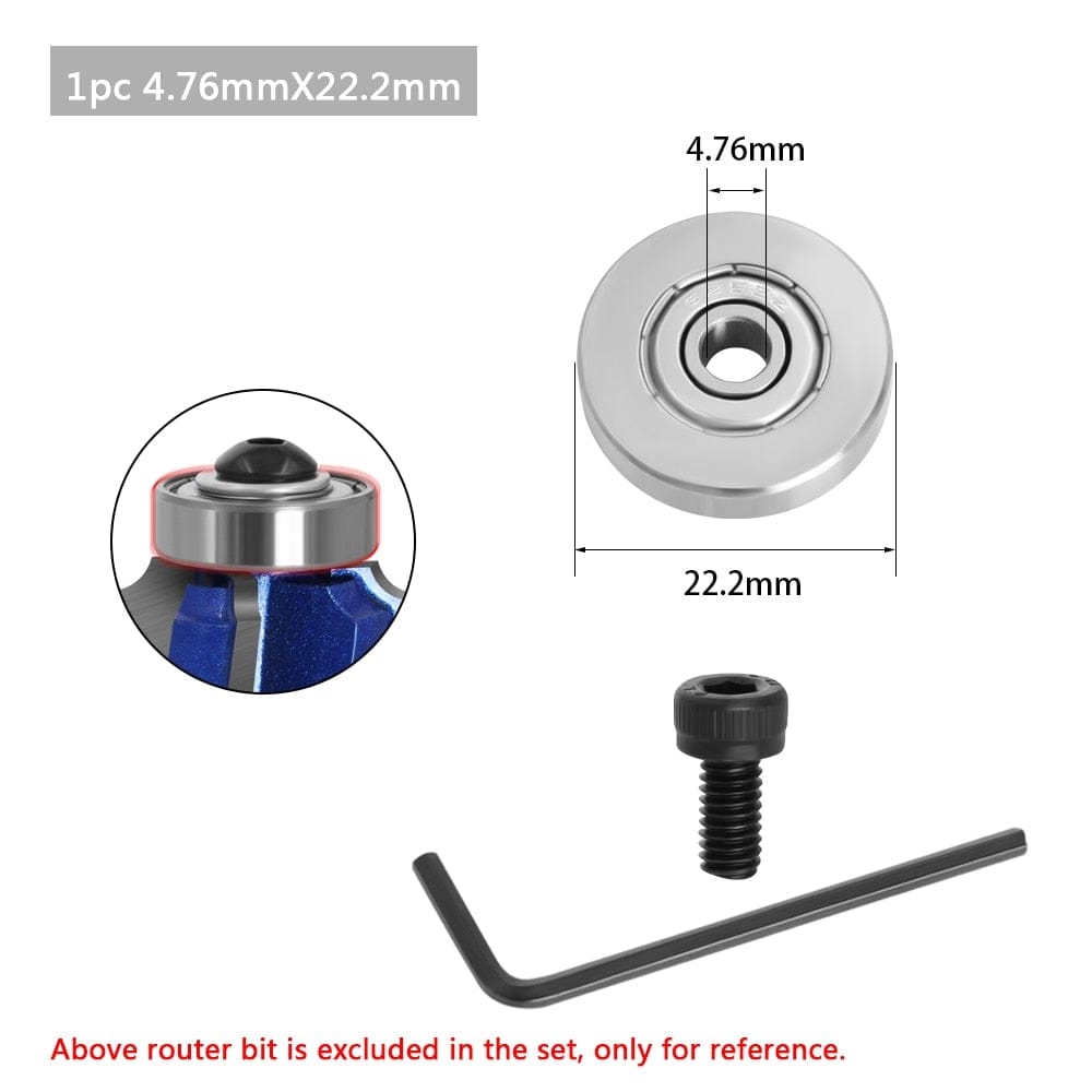 Durable steel bearing accessory kit fits for router bits heads and shank top mounted 1/2, 3/8, 3/4 bearing &amp; retaining ring