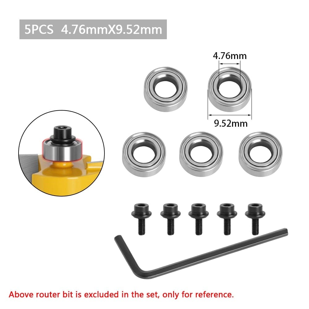 Durable steel bearing accessory kit fits for router bits heads and shank top mounted 1/2, 3/8, 3/4 bearing &amp; retaining ring