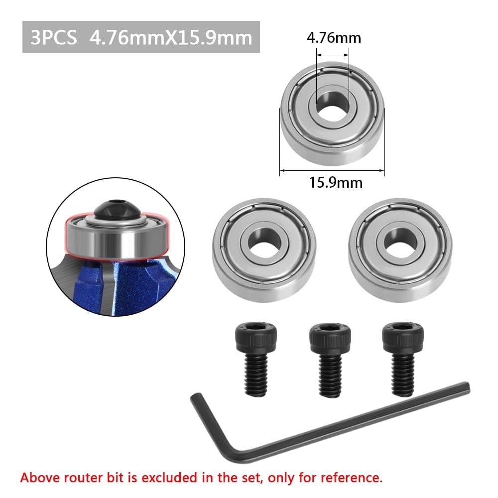 Durable steel bearing accessory kit fits for router bits heads and shank top mounted 1/2, 3/8, 3/4 bearing &amp; retaining ring