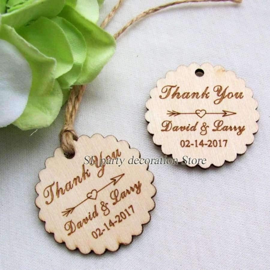 100 Stück personalisierte gravierte "Danke"-Hochzeitsanhänger runde Holz-Hangtags rustikale Hochzeits-Brautduschen-Geschenke Tag 39mm