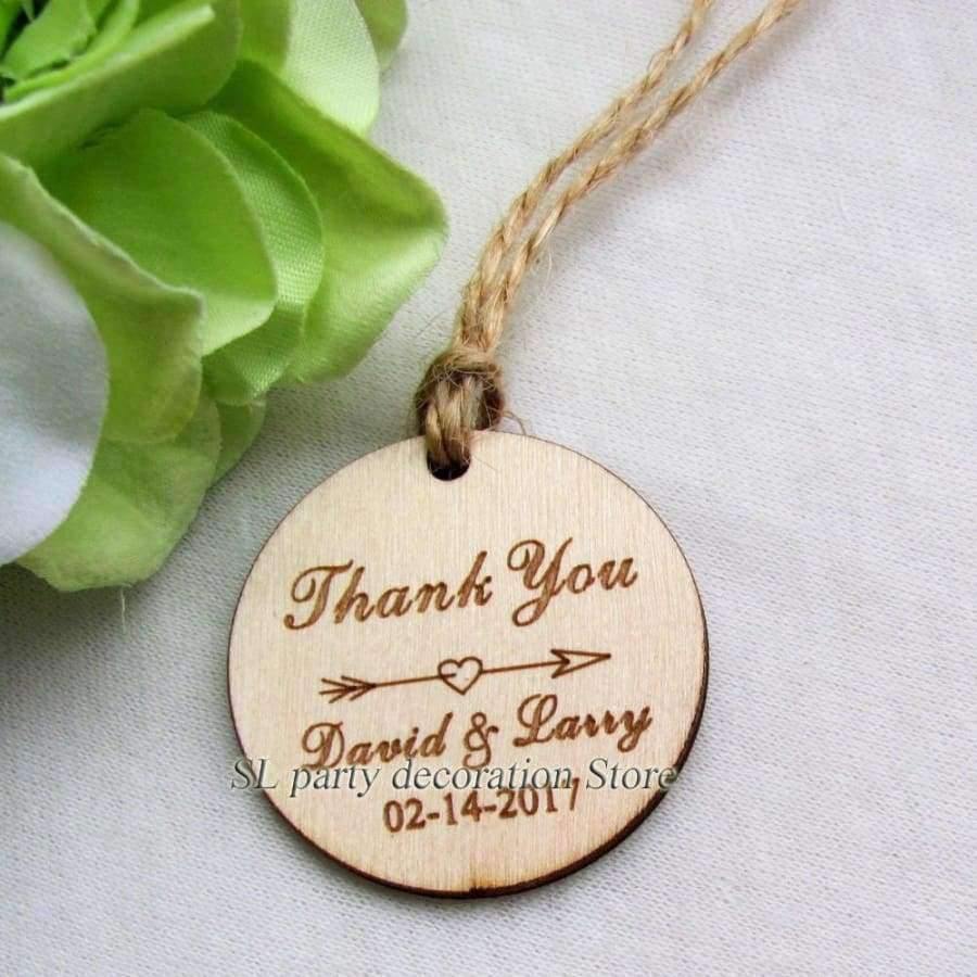 100 Stück personalisierte gravierte "Danke"-Hochzeitsanhänger runde Holz-Hangtags rustikale Hochzeits-Brautduschen-Geschenke Tag 39mm