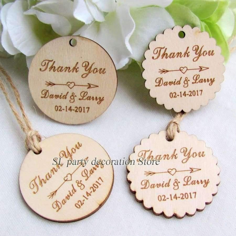 100 Stück personalisierte gravierte "Danke"-Hochzeitsanhänger runde Holz-Hangtags rustikale Hochzeits-Brautduschen-Geschenke Tag 39mm