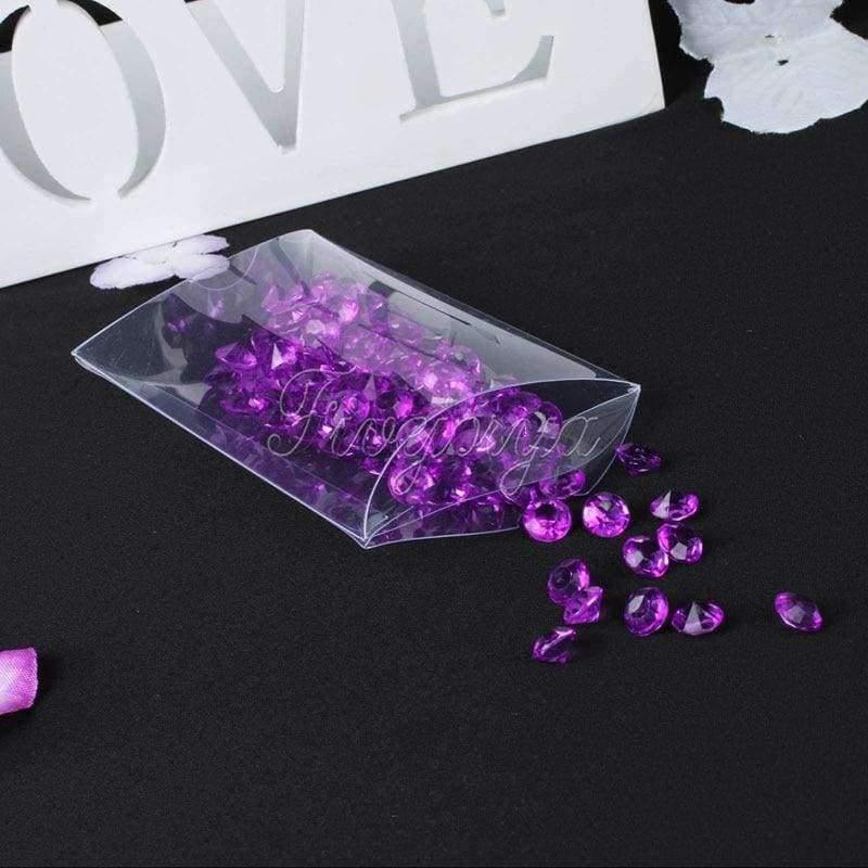 50 sts/lot Klare PVC Kissenboxen Hochzeitsgeschenk / Baby Shower Junge / Braut Süßigkeiten Geschenkbox Partybedarf