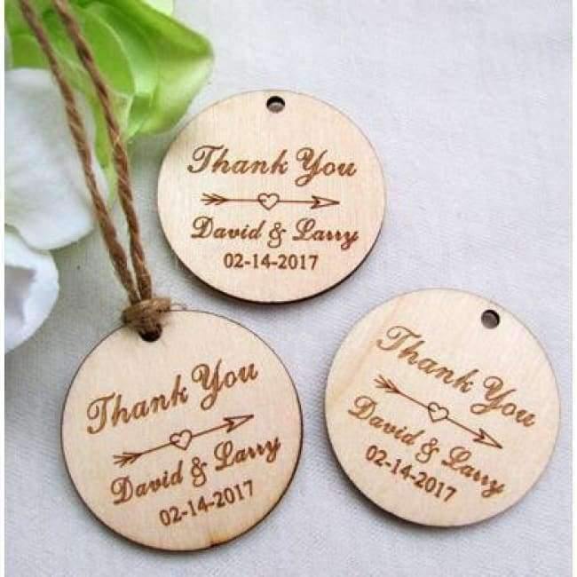 100 Stück personalisierte gravierte "Danke"-Hochzeitsanhänger runde Holz-Hangtags rustikale Hochzeits-Brautduschen-Geschenke Tag 39mm