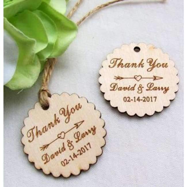 100 Stück personalisierte gravierte "Danke"-Hochzeitsanhänger runde Holz-Hangtags rustikale Hochzeits-Brautduschen-Geschenke Tag 39mm