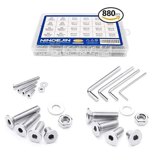 880Pcs M2 M3 M4 M5 Sechskant Innensechskantschrauben Set Edelstahl Flachkopf Rundkopf Schraubensatz Bolzen und Muttern Allen Schrauben Set