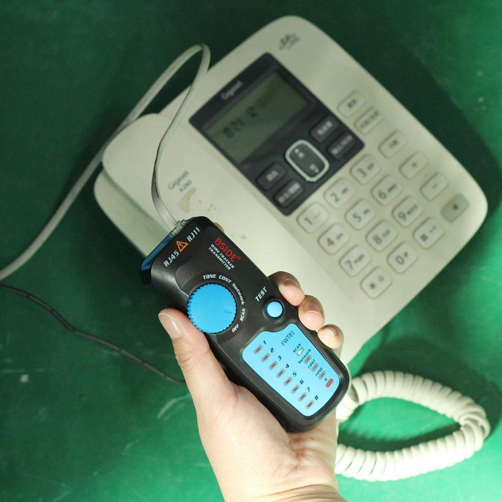 FWT81 Cable Tracker RJ45 RJ11 Telephone Wire Network LAN TV Electric Line Finder Tester With AVD06 Dual-Mode Non-Contact Voltage Detector AC 12-1000V Auto/Manual NCV Tester Live Wire Check Sensitivity Adjustable
