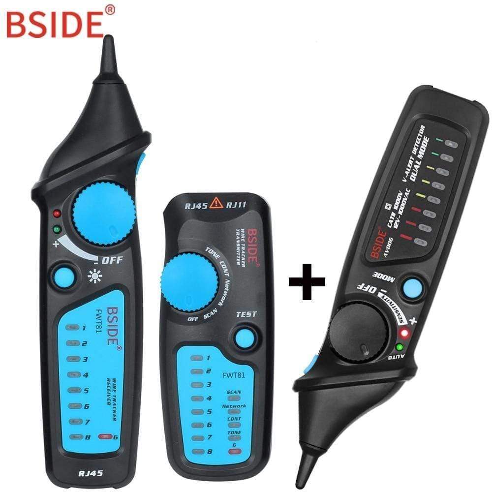 FWT81 Cable Tracker RJ45 RJ11 Telephone Wire Network LAN TV Electric Line Finder Tester With AVD06 Dual-Mode Non-Contact Voltage Detector AC 12-1000V Auto/Manual NCV Tester Live Wire Check Sensitivity Adjustable