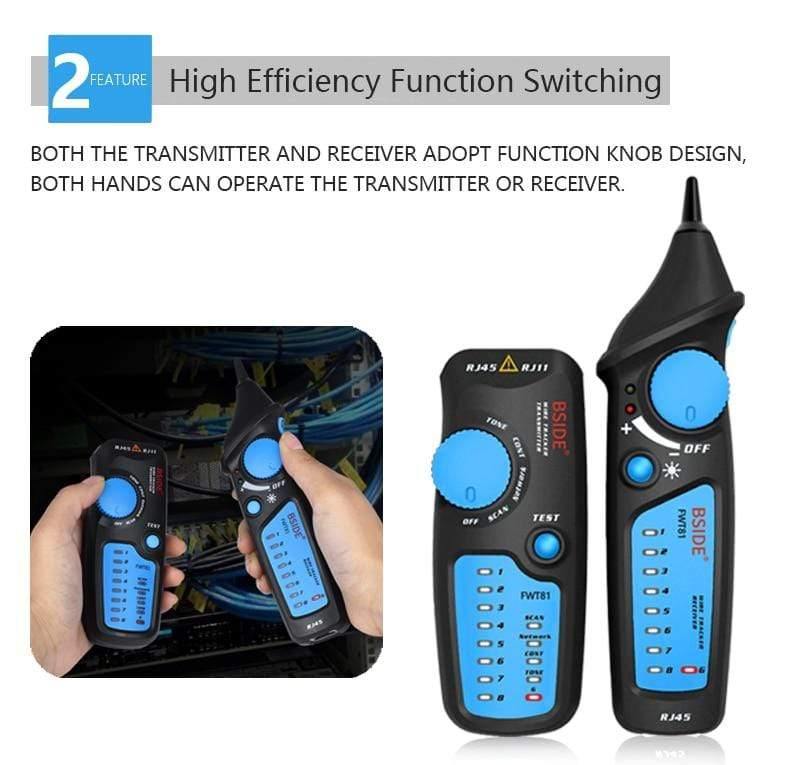 FWT81 Cable Tracker RJ45 RJ11 Telephone Wire Network LAN TV Electric Line Finder Tester With AVD06 Dual-Mode Non-Contact Voltage Detector AC 12-1000V Auto/Manual NCV Tester Live Wire Check Sensitivity Adjustable