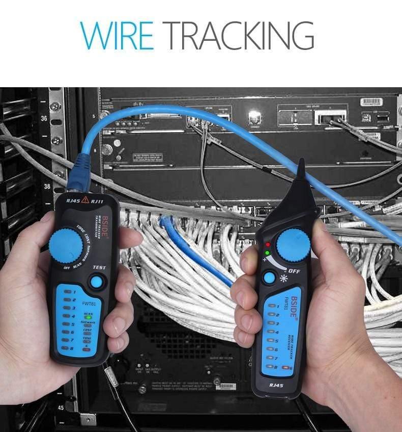 FWT81 Cable Tracker RJ45 RJ11 Telephone Wire Network LAN TV Electric Line Finder Tester With AVD06 Dual-Mode Non-Contact Voltage Detector AC 12-1000V Auto/Manual NCV Tester Live Wire Check Sensitivity Adjustable