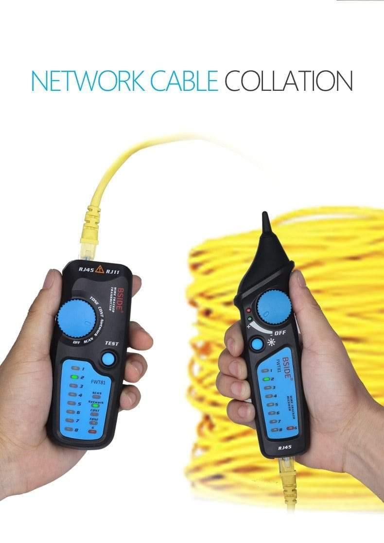 FWT81 Cable Tracker RJ45 RJ11 Telephone Wire Network LAN TV Electric Line Finder Tester With AVD06 Dual-Mode Non-Contact Voltage Detector AC 12-1000V Auto/Manual NCV Tester Live Wire Check Sensitivity Adjustable