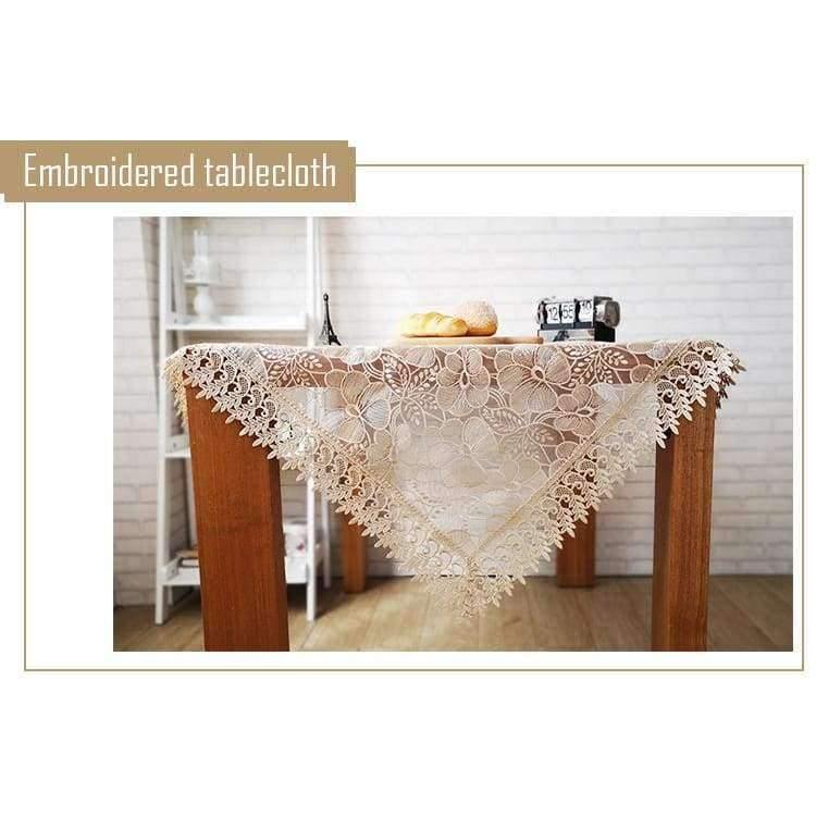 Leichtkaffee Pure Organza Spitzeneinfassung LOTUS Bestickte Tischdecke