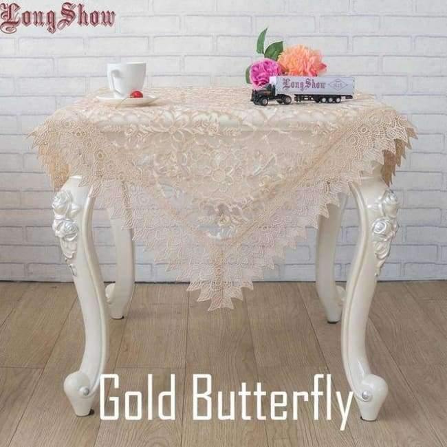 Leichtkaffee Pure Organza Spitzeneinfassung LOTUS Bestickte Tischdecke