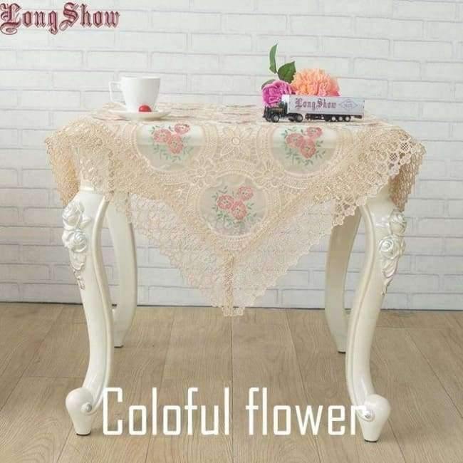 Leichtkaffee Pure Organza Spitzeneinfassung LOTUS Bestickte Tischdecke