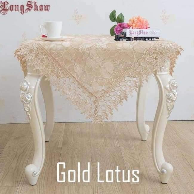 Leichtkaffee Pure Organza Spitzeneinfassung LOTUS Bestickte Tischdecke