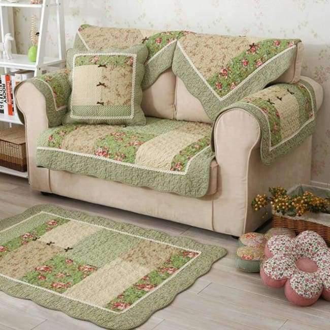 1 Stück Winter Sofa Bezug Baumwolle Grün Floral Gedruckt Hand Patchwork Steppdecke Sofa Matte Rutschfestes Zuhause Sofa Handtuch Heimtextilien