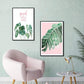 Grünes Blatt Rosa Hintergrund Frische Nordic Stil Wandkunst Leinwanddruck HD Bild Für Wohnzimmer Wohnkultur