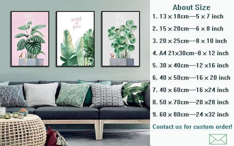 Grünes Blatt Rosa Hintergrund Frische Nordic Stil Wandkunst Leinwanddruck HD Bild Für Wohnzimmer Wohnkultur