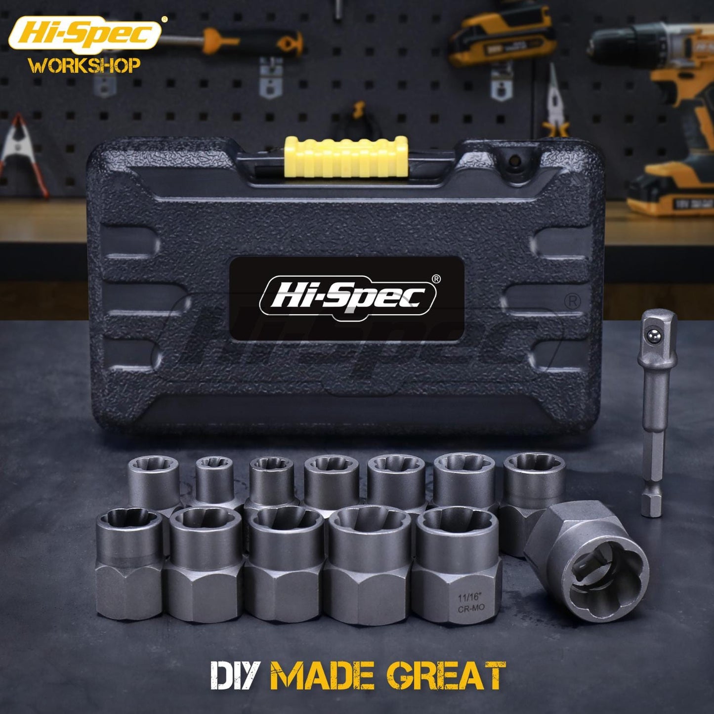 Hi-Spec 14-piece damaged screw extractor Cr-Mo steel bolt nut remover automotive tool set hand tool set 6.35 -19m in toolbox