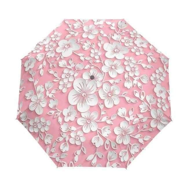 Automatic 3D Flower Umbrella White Chinese Sun Umbrella 3 Foldable Umbrella Rain Women Anti UV Outdoor Travel Sombrinha