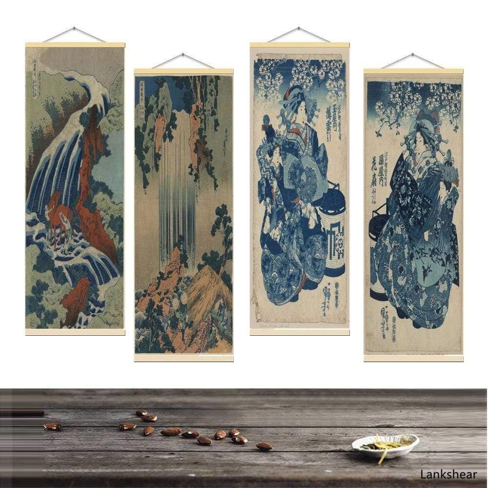 Japanisches Ukiyoe-Poster für HD-Leinwand-Wandbilder zur Dekoration des Wohnzimmers Wandkunst mit Massivholz Hängescroll