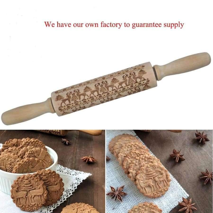 43cm Weihnachts Präge Nudelholz Graviertes Geschnitztes Holz Präge Nudelholz Schneeflocke Rentier Backen
