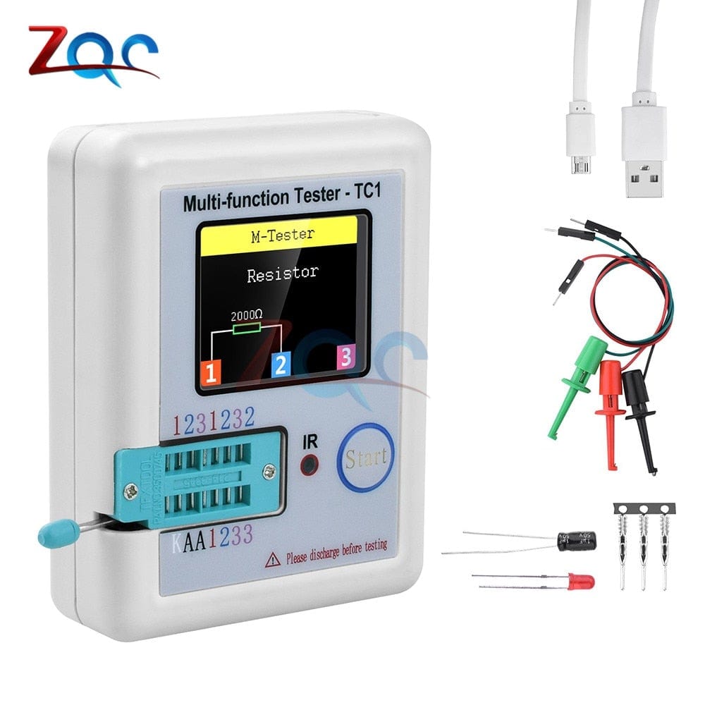 LCR-TC1 1.8" TFT LCD Display Multi-Meter Transistor Tester Diode Triode Capacitor Resistor Testing Device ESR LCR NPN PNP MOSFET COD
