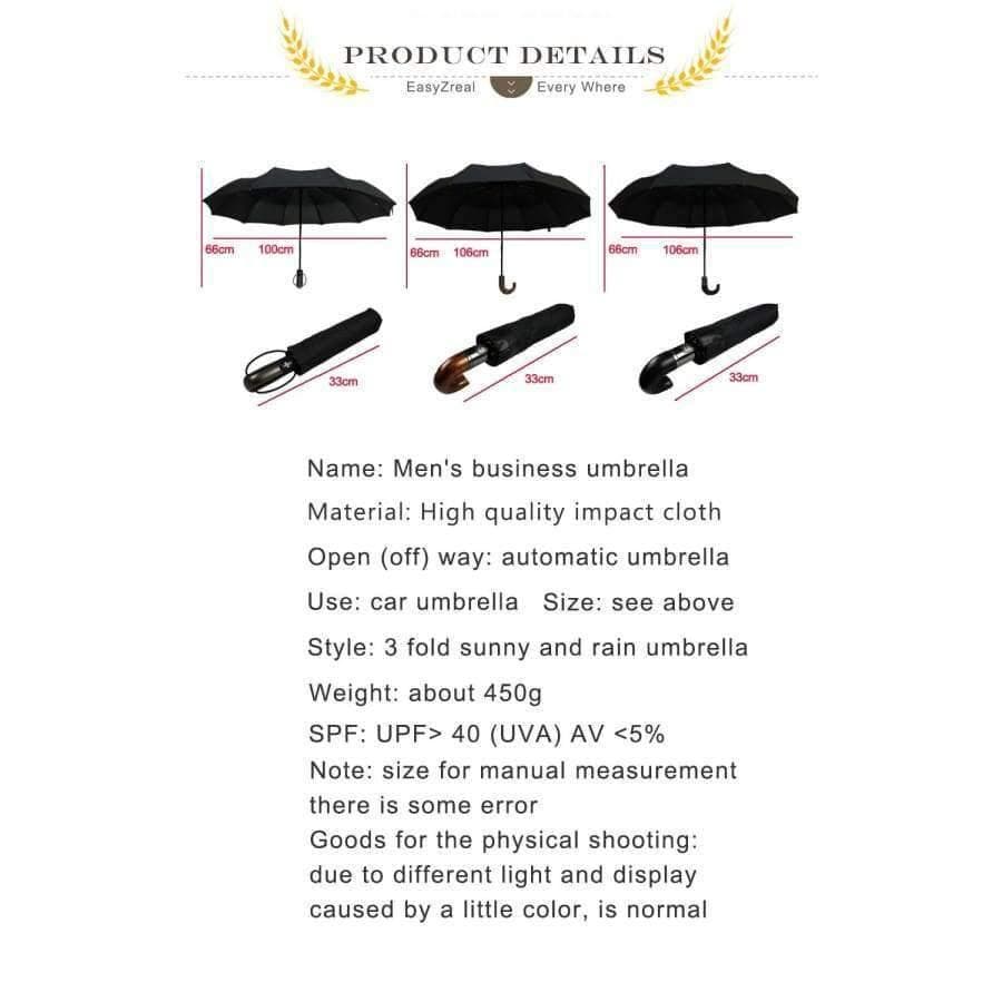 Leather curved handle men's automatic business umbrella men windproof black large auto umbrellas parasol rain paraguas