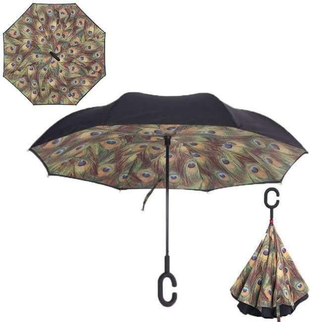 Reverse Fold Double Layer Inverted Chuva Umbrella Self-Standing Inside Out Rain Protection C-Hook Hands for Car