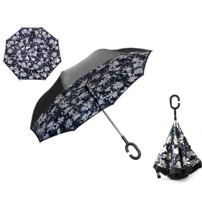 Reverse Fold Double Layer Inverted Chuva Umbrella Self-Standing Inside Out Rain Protection C-Hook Hands for Car