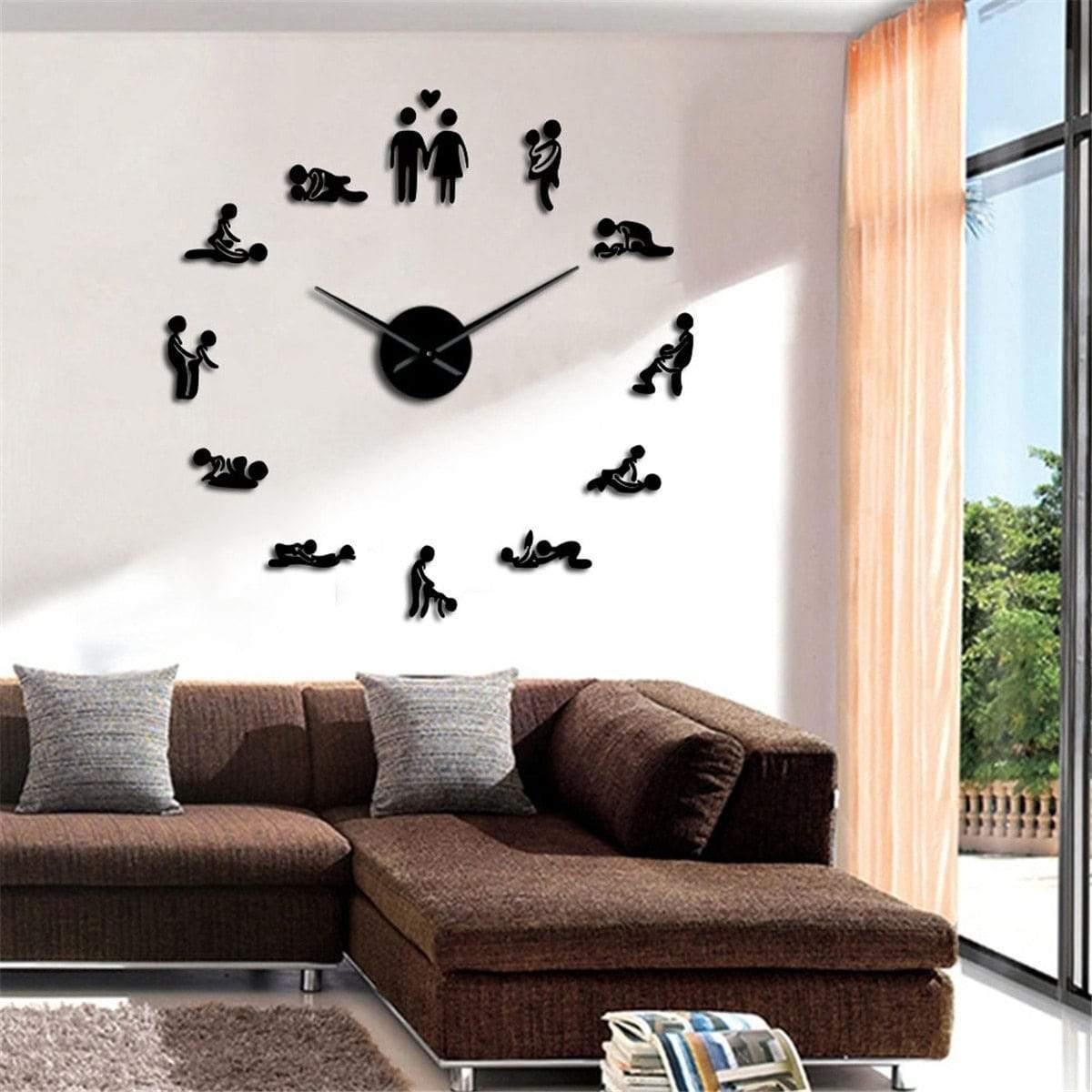 Love Position Stille Wanduhr Junggesellenabschiedsspiel Sexy Kama Sutra 3D DIY Uhr Lustige Erwachsenenraumdekoration Aufkleber Kunst Neu