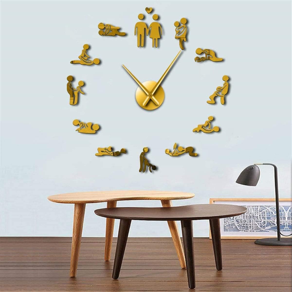 Love Position Stille Wanduhr Junggesellenabschiedsspiel Sexy Kama Sutra 3D DIY Uhr Lustige Erwachsenenraumdekoration Aufkleber Kunst Neu