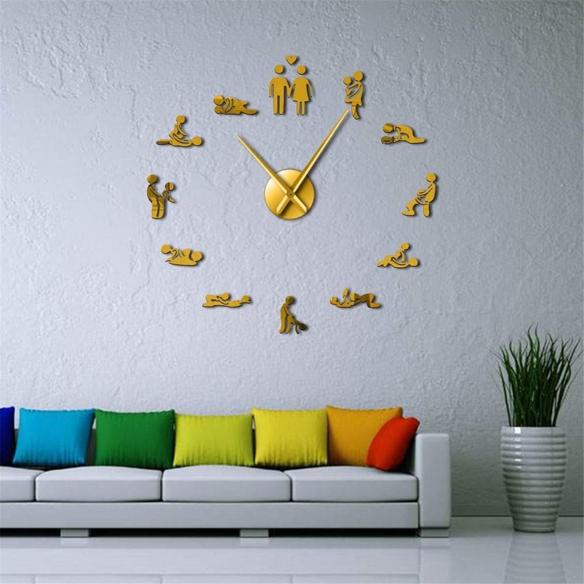 Love Position Stille Wanduhr Junggesellenabschiedsspiel Sexy Kama Sutra 3D DIY Uhr Lustige Erwachsenenraumdekoration Aufkleber Kunst Neu