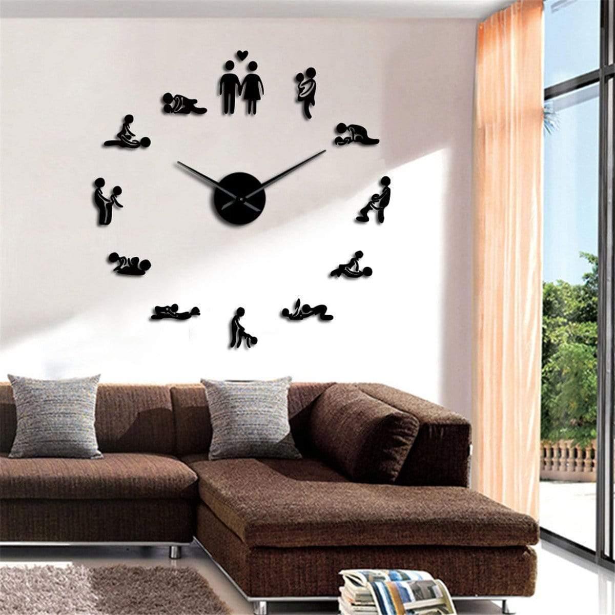 Love Position Stille Wanduhr Junggesellenabschiedsspiel Sexy Kama Sutra 3D DIY Uhr Lustige Erwachsenenraumdekoration Aufkleber Kunst Neu