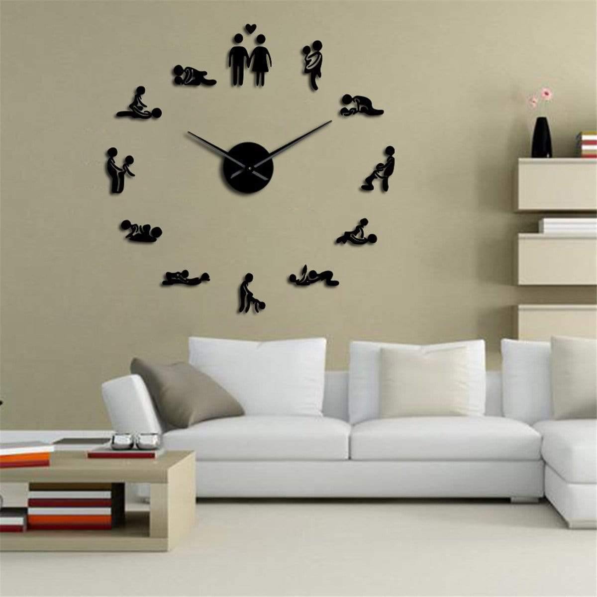 Love Position Stille Wanduhr Junggesellenabschiedsspiel Sexy Kama Sutra 3D DIY Uhr Lustige Erwachsenenraumdekoration Aufkleber Kunst Neu